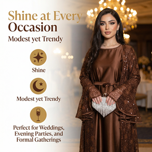 Vestido de noche con cuentas color café para mujeres musulmanas, ropa de lujo para banquetes - Product Image 4