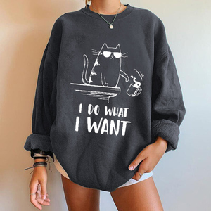 Je fais ce que je veux imprimer sweats drôle chat graphique pull pour femmes été O cou surdimensionné <span class=keywords><strong>Femme</strong></span> pulls pull - Product Image 4
