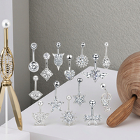 Sexy nombril nombril anneau Double rond clair Ziircon en acier inoxydable nombril Piercing mode bijoux de corps