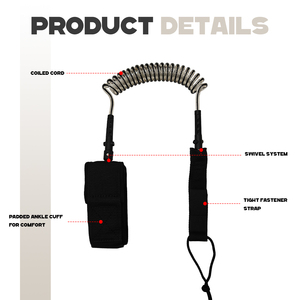 Leash Eva per Tavola da Surf con Connessione Girevole, Leash per Piede, Leash a Spirale per Stand Up Paddle (SUP) e Accessorio per Attività Acquatiche Fluviali - Product Image 3