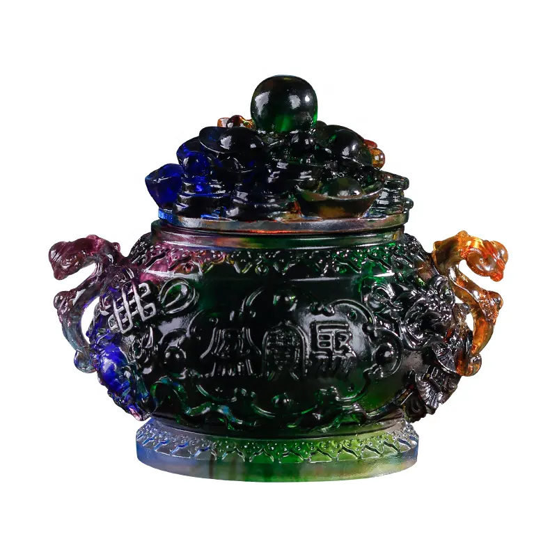 Handmade desktop gift Eight Auspicious Glass Treatment Bowl Ornament for interior decoration