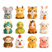Lot de 12 porte-clés squishy en acrylique signes du zodiaque chinois, à remontée lente, avec fermoirs dorés, en PU, coffret cadeau