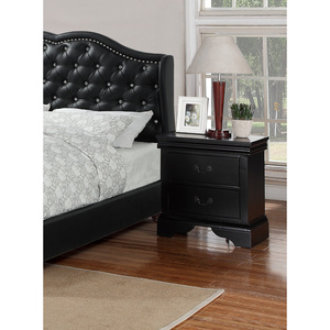 DB Mesa auxiliar de cama moderna contemporánea Carga inalámbrica 2 cajones Mesita de noche Muebles de dormitorio de madera de pino Apartamento de color negro - Product Image 1