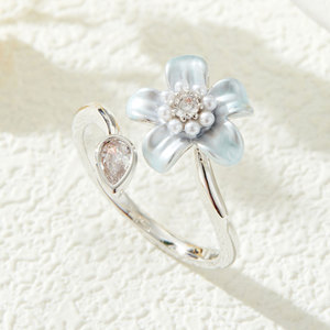 French Style Flower Open Ring Enamel Pave Setting Daily Wear Index Finger Ring Original Design - Product Image 4