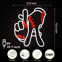Lumière néon LED USB multicolore à intensité variable avec motif gestuel de baseball LA, pour décoration murale ou de fenêtre, idéale pour la maison, les bars, les pubs, les fêtes et les mancaves.