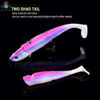 Vente en gros de leurres souples VIB de 30 g, 12 cm, 6 couleurs, tête de plomb, double queue en T, yeux 3D, leurres de pêche avec hameçons VMC