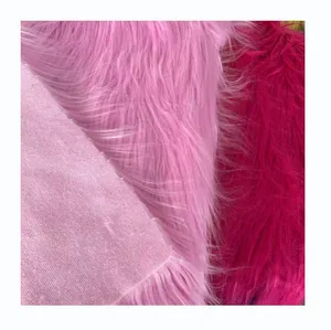 粉色高品质长绒110毫米假人造卷曲蒙古羊皮面料