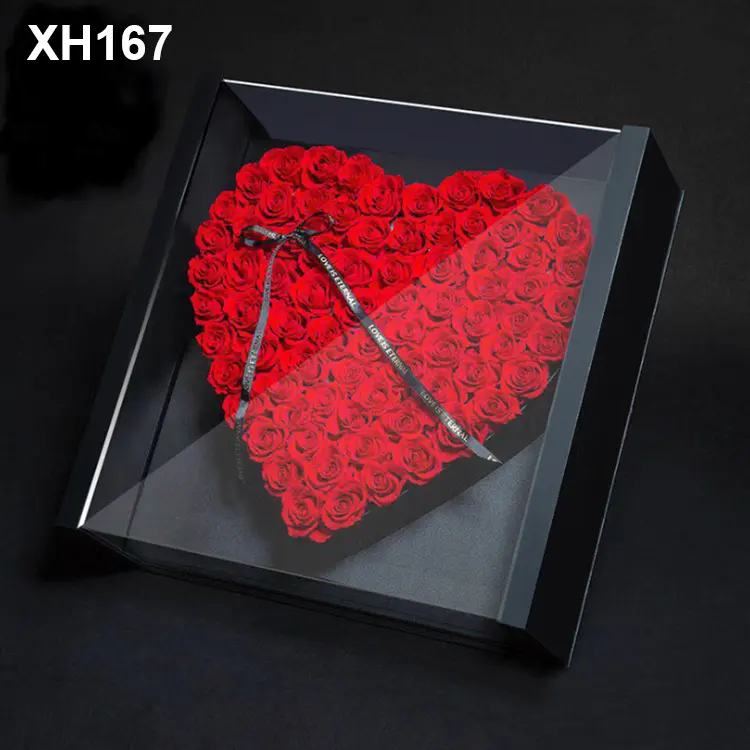 Caja de flores de rosa para el Día de San Valentín, Panorama de amor de Ángel de amor acrílico transparente, caja de regalo de flores