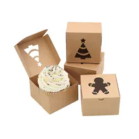 Kotak Hadiah Natal Set Kotak Hadiah Natal Kue Permen Penyimpanan Kertas Kraft Coklat Kecil dengan Jendela Pvc