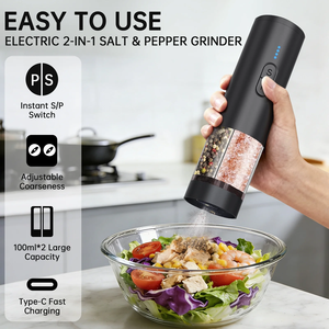 Y8 Tuz ve Karabiber Değirmeni 800mAh Şarj Edilebilir 2'si 1 Arada Çift Hazneli 200ML Karabiber Öğütücü Mutfak Gereçleri LED Işıklı - Product Image 5