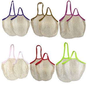 Sacs en filet <span class=keywords><strong>de</strong></span> coton portables en gros avec poignée, sacs <span class=keywords><strong>de</strong></span> courses pour supermarché, légumes et fruits, tissage ajouré, poignée longue, motif lettre - Product Image 2