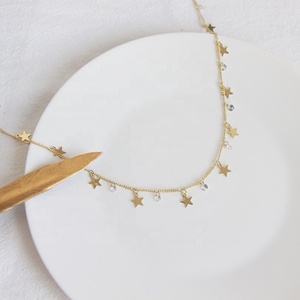 18K chapado en oro estilo coreano Cinco Puntos <span class=keywords><strong>Estrella</strong></span> en forma de cristal de incrustación colgante collar para las mujeres - Product Image 1