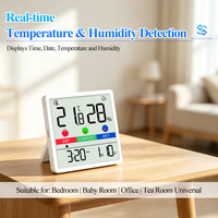 Thermomètre hygromètre numérique d'intérieur avec affichage de l'heure et de la date, indicateur de confort, mini moniteur de température et d'humidité domestique