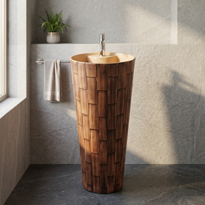 Lavabo sur pied monobloc en céramique rouge, design moderne, avec mitigeur Jeker - Product Image 5