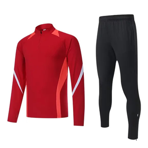 Tuta da Allenamento Nera e Rossa con Zip 1/4 per <span class=keywords><strong>Calcio</strong></span> e Sport, Completo da Allenamento per Uomini Adulti - Product Image 4