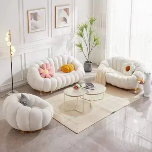 Conjunto de sofá em forma de bombeiros, conjunto de sofá com pétalas de creme branco em forma de cordeiro e boucle, decoração de sala de estar e sofá divan
