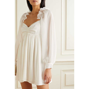 <span class=keywords><strong>Abito</strong></span> <span class=keywords><strong>Mini</strong></span> Bianco da Donna con Scollo a V e Maniche Lunghe, Elegante Vestito Casual a Linea A, Nuovi Modelli - Product Image 4