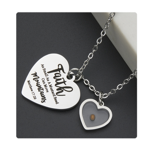 Collares de Semillas de Mostaza con Corazón de Fe en Varios Estilos |   Fe en la Montaña y Texto Inspirador |   Cadena de Acero Inoxidable con Baño de Oro PVD - Product Image 1