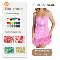 Robe de soirée rose sans manches, ceinturée, à sequins, conçue sur mesure, avec ourlet en plumes, mini-robe de soirée à sequins 7892