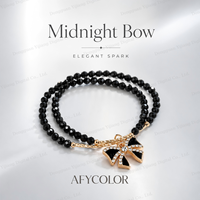 Bracelet à double anneau en cristal noir facetté ultra-brillant, design papillon tendance, idée cadeau pour femme par BUSTYLE