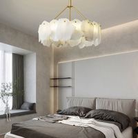 Magnifique lustre suspendu en albâtre blanc pour intérieur, hauteur réglable, luminaire suspendu pour salle à manger, éclairage décoratif inclus
