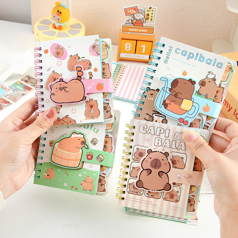 Carnets à Spirale A5 Thème Capybara - 2 Carnets Mignons Pour école, Voyage, Notes, Croquis - Papier Résistant Aux Bavures, Couverture Robuste