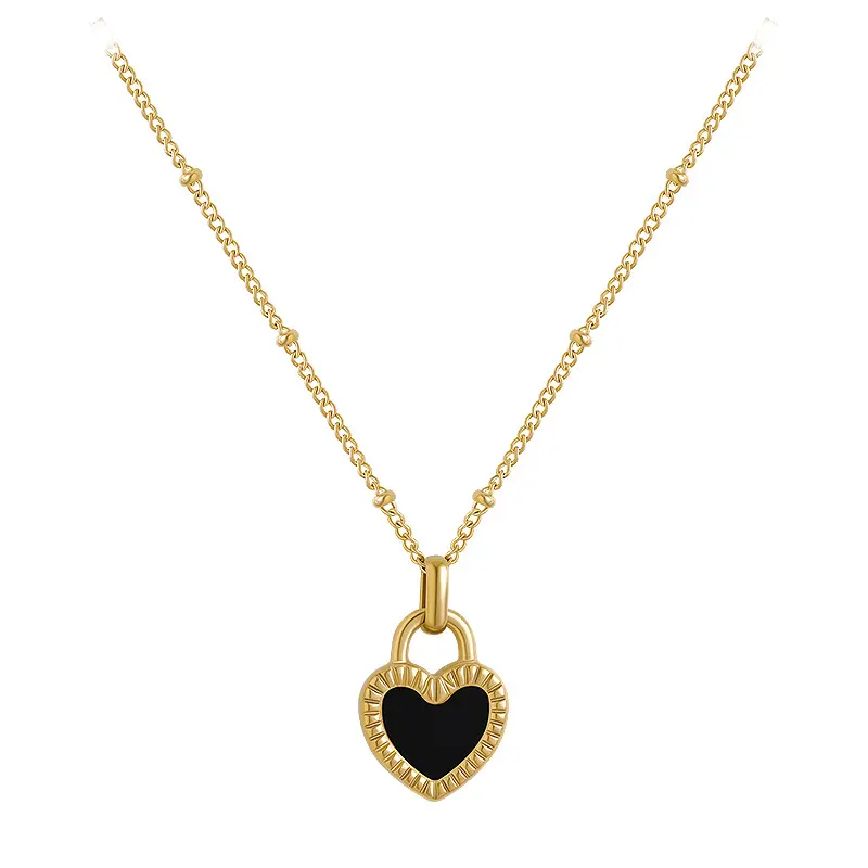 Stainless Steel PVD Gold Plated Black and White Cute Heart Necklace Choker for Women Girls Birthday Gift