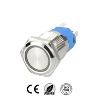 Interrupteur à bouton-poussoir métallique étanche IP65 16MM SPST 1NO 1NC momentané/verrouillable avec LED annulaire, certifié CE ROHS, pour voiture et bateau