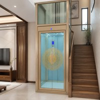 Mini-ascenseur domestique pour cabane en bois, 2 arrêts, petite plateforme élévatrice, ascenseur à traction manuelle avec porte vitrée pour maison de montagne