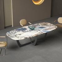 Table à manger moderne de luxe en pierre frittée durable, plateau en marbre Pandora gris veiné or, pieds en métal rectangulaires, mobilier de maison 6-8 personnes