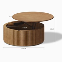 Petite table ronde au design exclusif Meubles de salon Tables basses en bois massif Tables basses pliables multifonctionnelles avec rangement