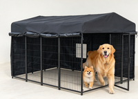Enclos extérieur pour chien avec couverture imperméable, cage métallique avec rideau latéral coupe-vent, enclos pour animaux de compagnie pour chiens de taille moyenne à grande