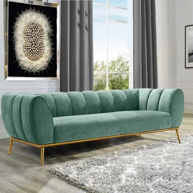 Canapé classique de style moderne en acier inoxydable doré canapé 3 places en velours rembourré pour la maison hôtel villa