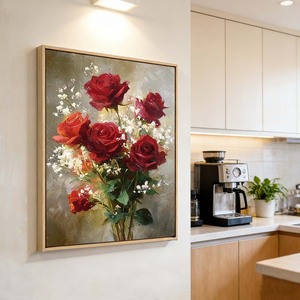 Impression sur toile encadrée peinte à la main, <span class=keywords><strong>fleurs</strong></span> du jour de la Saint-Valentin, nature morte |   Toile encadrée pour décoration murale |   Décoration intérieure - Product Image 1