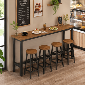 Ensemble table et tabourets de bar longs et imperméables pour l'extérieur, style industriel rustique, pour patio, jardin, cour arrière - Product Image 2