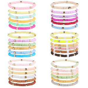 Minimalist <b>Ceramic</b> Bracelet Set 6 Piece Pack Colorful Geometric Design Unisex Gift Jewelry - Product Image 1