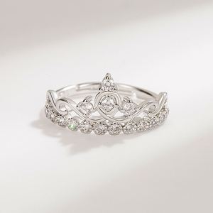 925 Silver Plated Zircon Crown Men Women Couple <b>Ring</b> Shiny Diamond Crown Design Couple <b>Ring</b> Weeding Engagement <b>Adjustable</b> <b>Ring</b> - Product Image 5