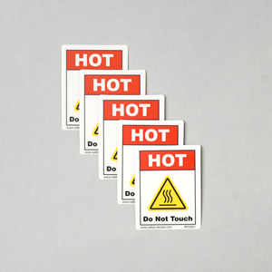 Autocollant de sécurité « Ne pas toucher » avec symbole de danger thermique et avertissement rouge vif pour surfaces industrielles à haute température - Product Image 1