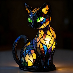 Lampe de nuit LED en résine style dessin animé, série animaux (chien teckel, chat, chien), lampe décorative créative en forme de statue animale, pour un intérieur douillet - Product Image 2