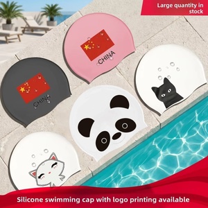 Bonnet de bain en silicone imperméable JW-1282 avec motif d'animaux de dessin animé et drapeau national, imprimé mignon, unisexe, pour enfants - Product Image 2