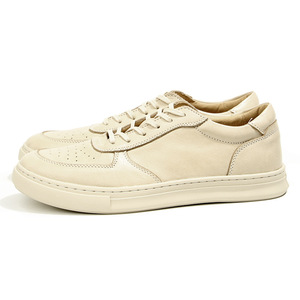 Off White Slightly Distressed Vegetable Tanned <b>Leather</b> <b>Sneakers</b> Lace Up Breathable Youth Walking Shoes - Product Image 4