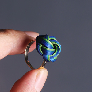 Handmade Bamboo Weaving <b>Ring</b> Unisex Fashion Jewelry Gift Occasion <b>Craft</b> <b>Ring</b> Green Blue Color - Product Image 1