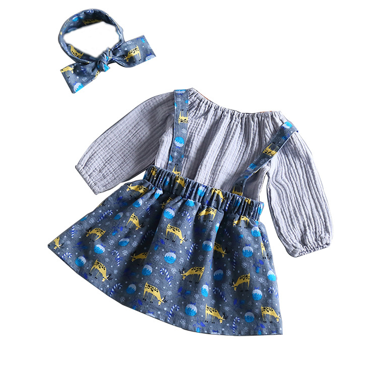 Солнечный для маленьких девочек Рождество Новый Стиль европейский и американский хлопок лен печатных праздничное платье