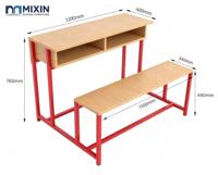 Mesa y Silla Escolar Doble de MDF de Nuevo Diseño, Muebles Escolares Modernos para Aula, Mesa de Banco para Dos Personas Conectada con Dos Cajones