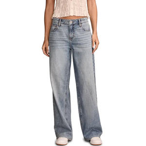 Cotton Heavyweight <b>Baggy</b> <b>Jeans</b> With Straight Wide Leg And Raw Hem Tailored <b>For</b> <b>Women</b> Modern Aesthetic And Daily Versatility - Product Image 4