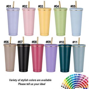 แก้วน้ำสแตนเลสสุญญากาศแบบมีหลอดดูด ขนาด 500/700 มล. สีโรสโกลด์ดำ พร้อมโลโก้สั่งทำพิเศษ เป็นมิตรกับสิ่งแวดล้อม เหมาะสำหรับการเดินทาง - Product Image 2