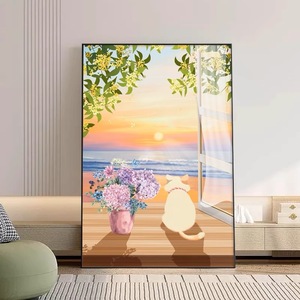 Tableau mural rectangulaire sur toile à l'huile, style nordique, motif chat, décoration minimaliste pour salon, chambre et bureau - Product Image 4