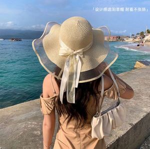 Wholesale Women's Summer <b>Hats</b> Paper <b>Straw</b> Sun Beach <b>Hat</b> Lace Brim Sun Bucket <b>Hat</b> With Ribbon - Product Image 6