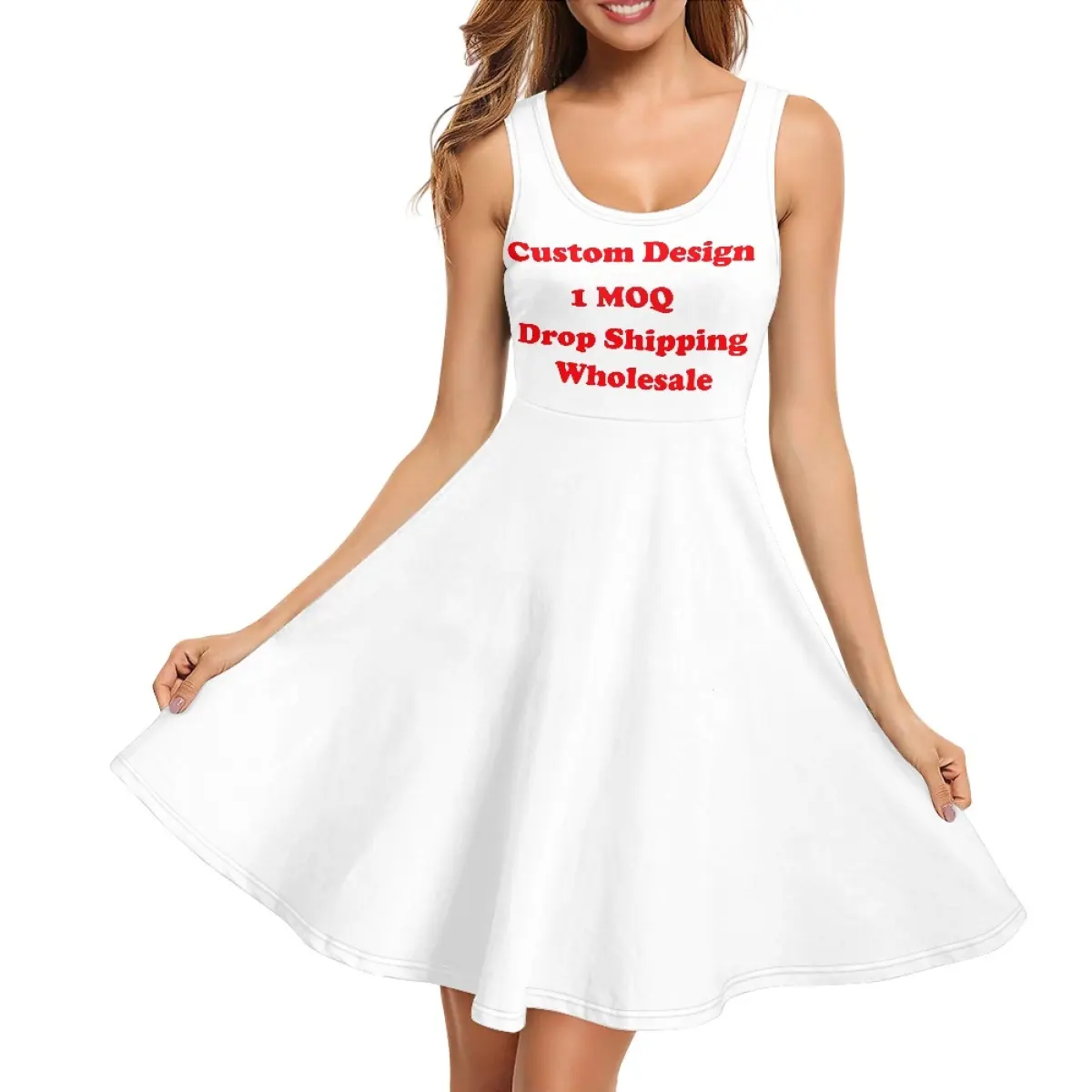 Custom High Quality Casual Elegant Women Tank Dresses Print On Demand Wide Shoulder Straps Lady Mini Dress Daily Wear Skirts