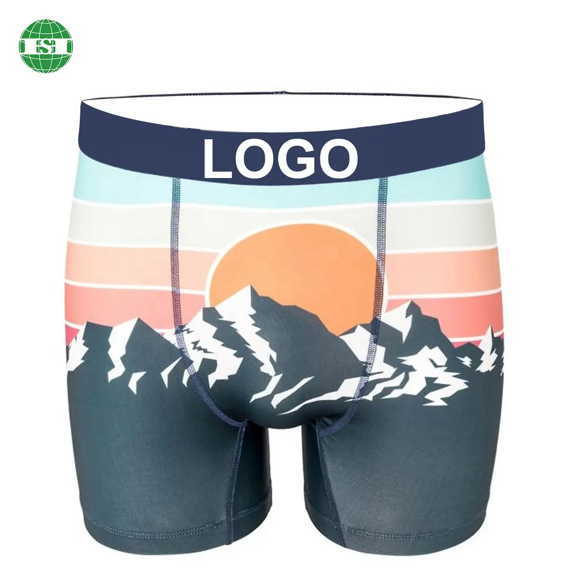 Customized patterned male underwear over all print boxer shorts OEM with your brand name around waistband